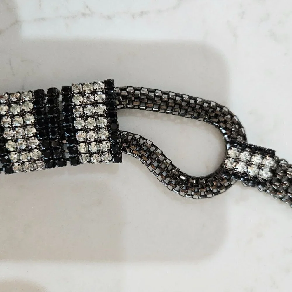 Luxury Dressy OS Black & Silver Crystal Rhinestone Beaded Chain Rope Belt